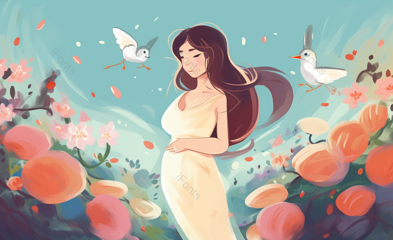 唯美蓝色孕妇插画小清新孕妇母亲节原创插画海报素材,插画/手绘图,插画/手绘图库,插画/手绘图下载,插画/手绘